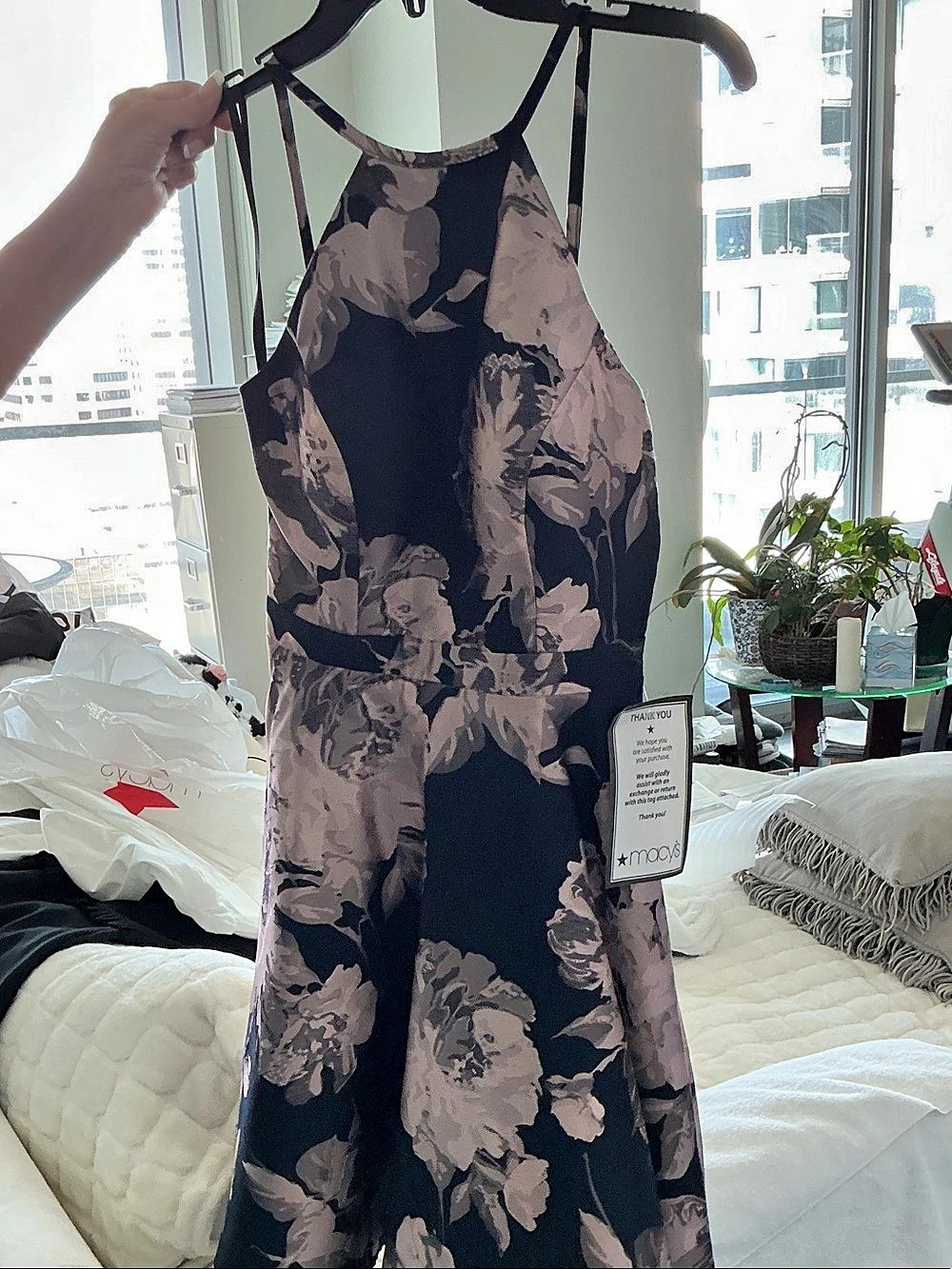 Macy's Floral Midi Dress in Black & Pink Size Medium NWT